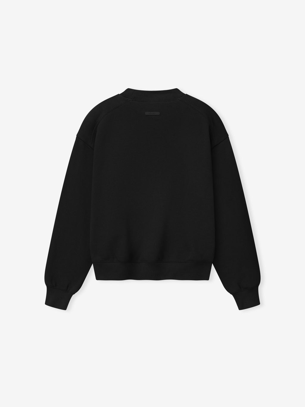 back view of womens black classic crewneck sweatshirt with ribbed cuffs and hem on core fleece fabric