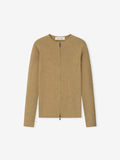 Beige zip-up sweater on a white background