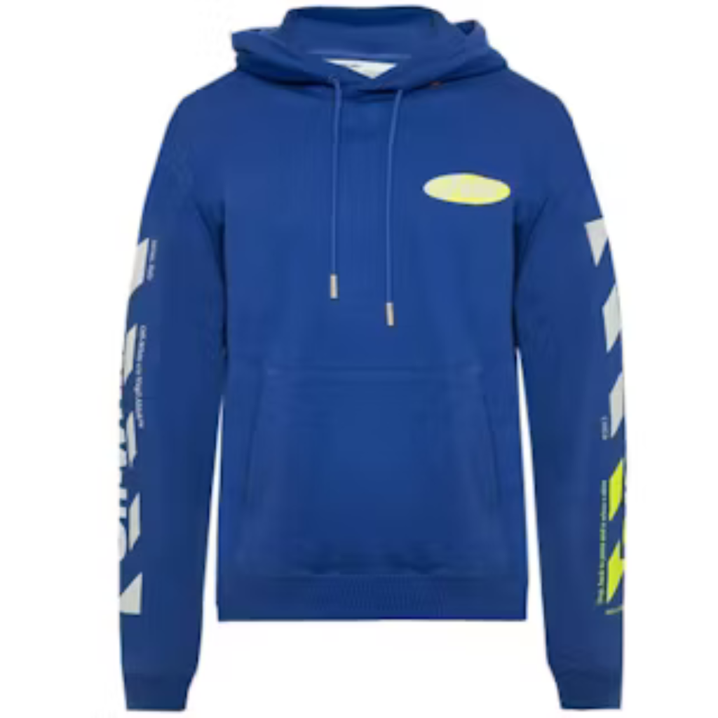 OFF WHITE DIAGONAL SPLIT LOGO HOODIE BLUE
