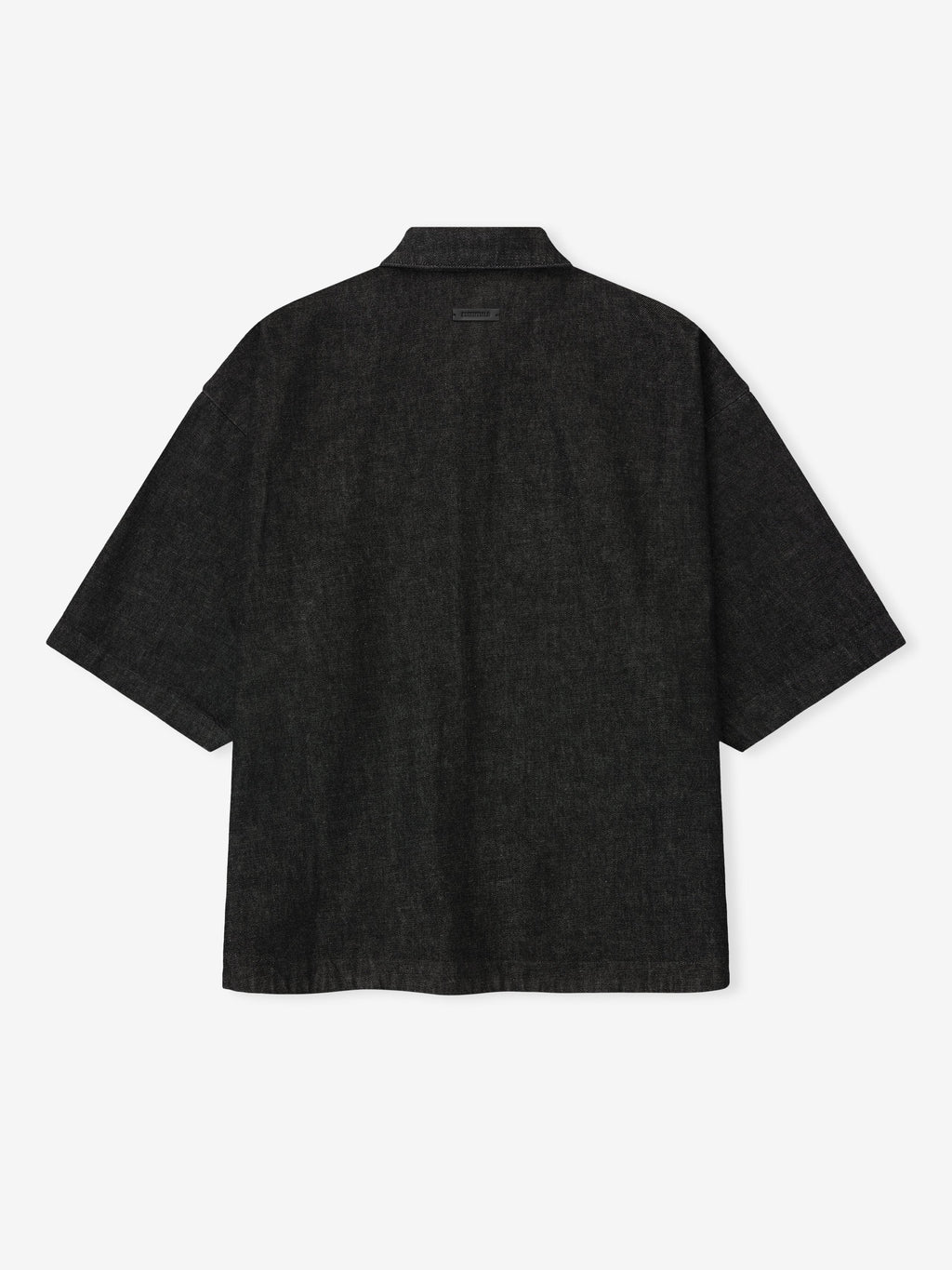 Back view of vintage black denim full zip work shirt with short sleeves and relaxed fit gallery 0