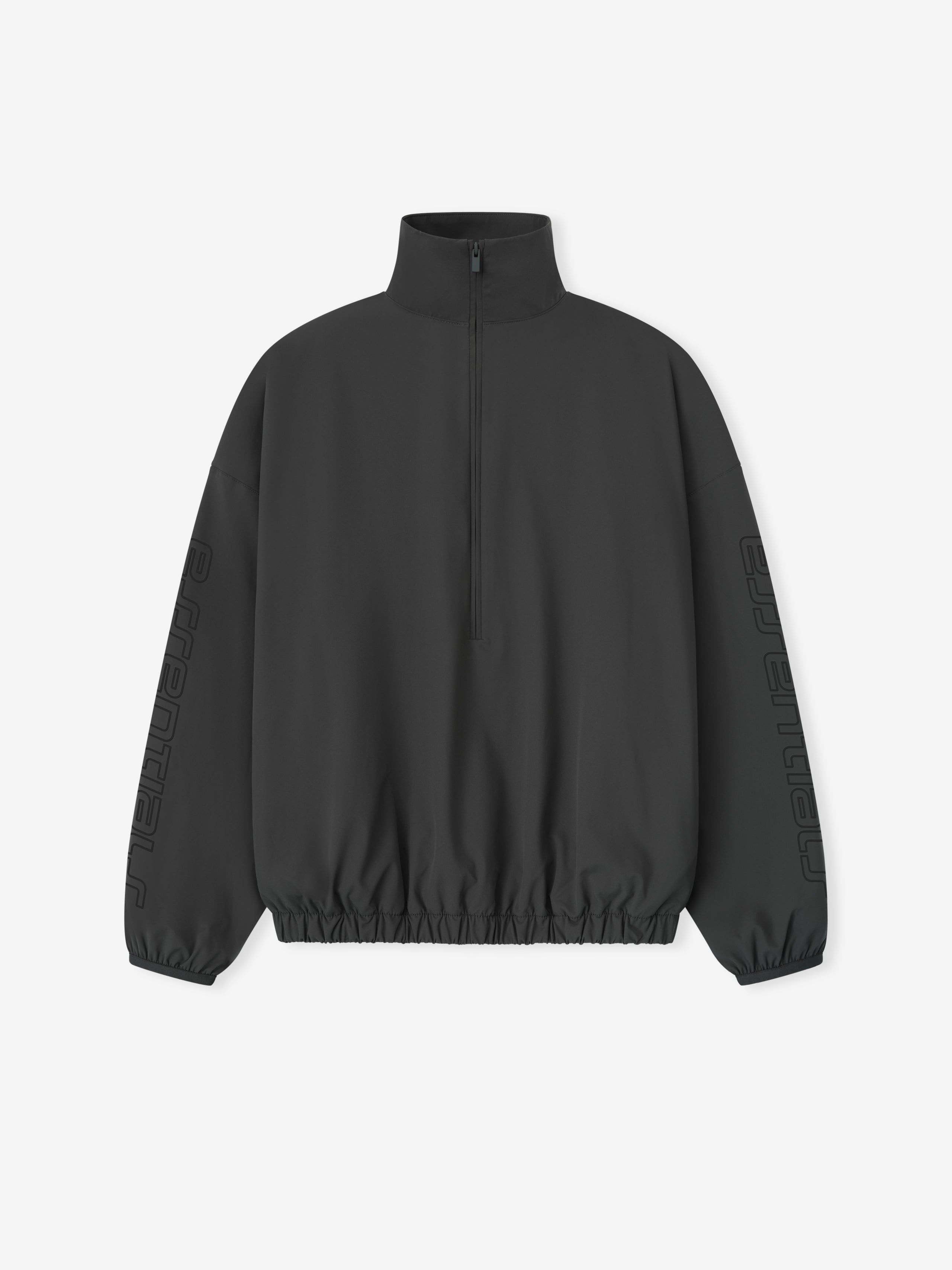 Front view of iron grey Tech Nylon Half Zip Track Jacket with elasticated cuffs and subtle sleeve branding, gallery 0
