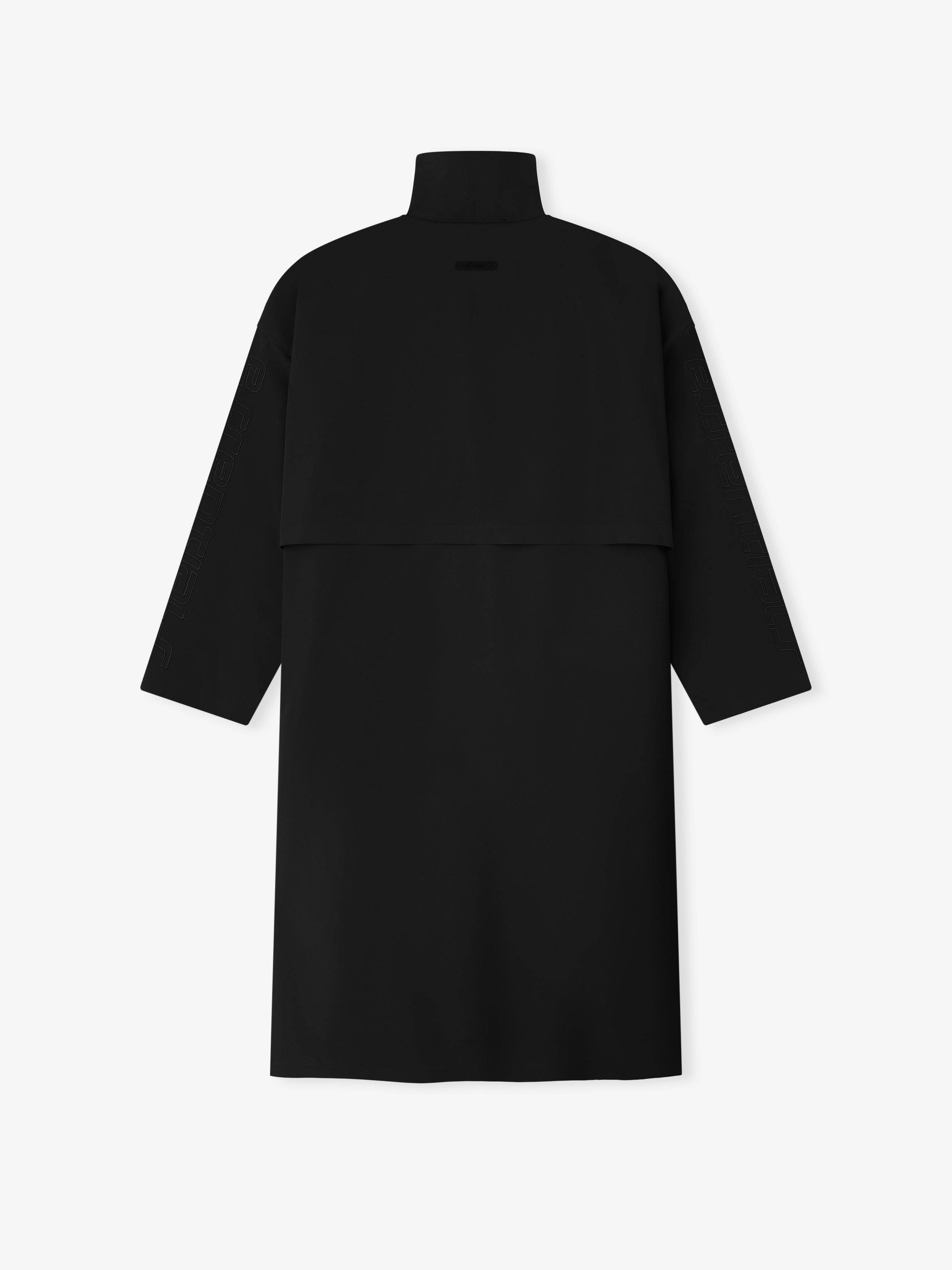 Black dress with a high collar on a white background