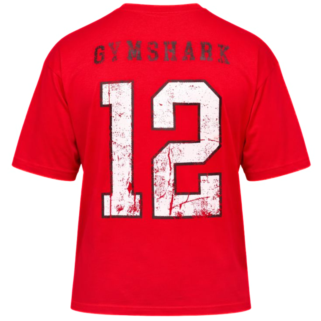 GYMSHARK COLLEGIATE GRAPHIC T-SHIRT OVERSIZED FIT RED
