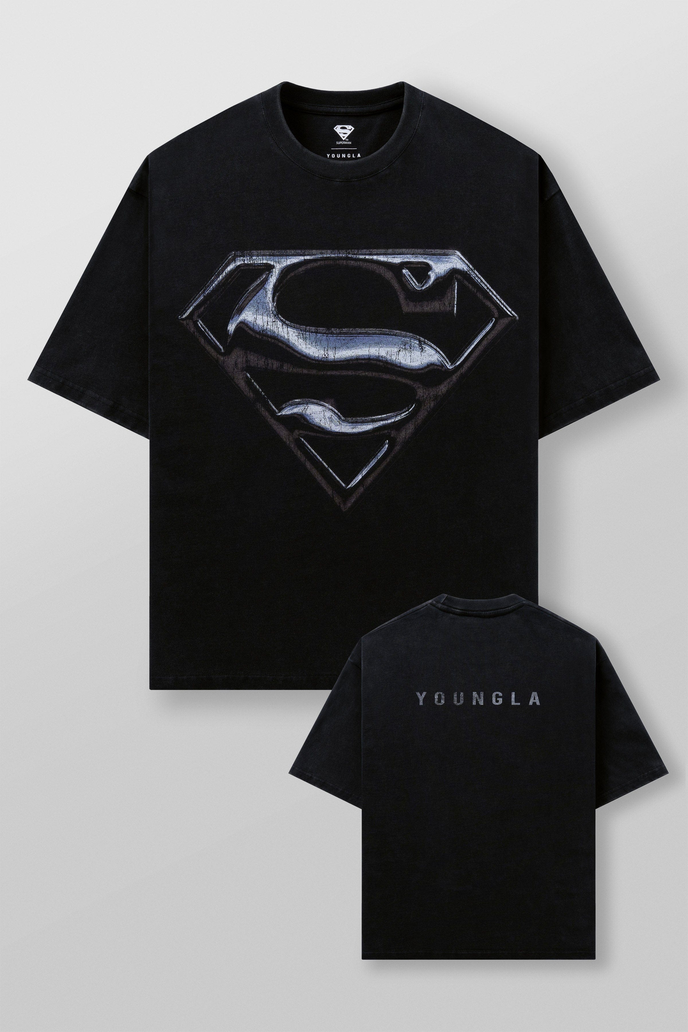 4044 - Superman Graphic Tees - soft heavyweight 290 GSM cotton with a black washed finish, Superman graphics in multiple designs in Chrome Logo.