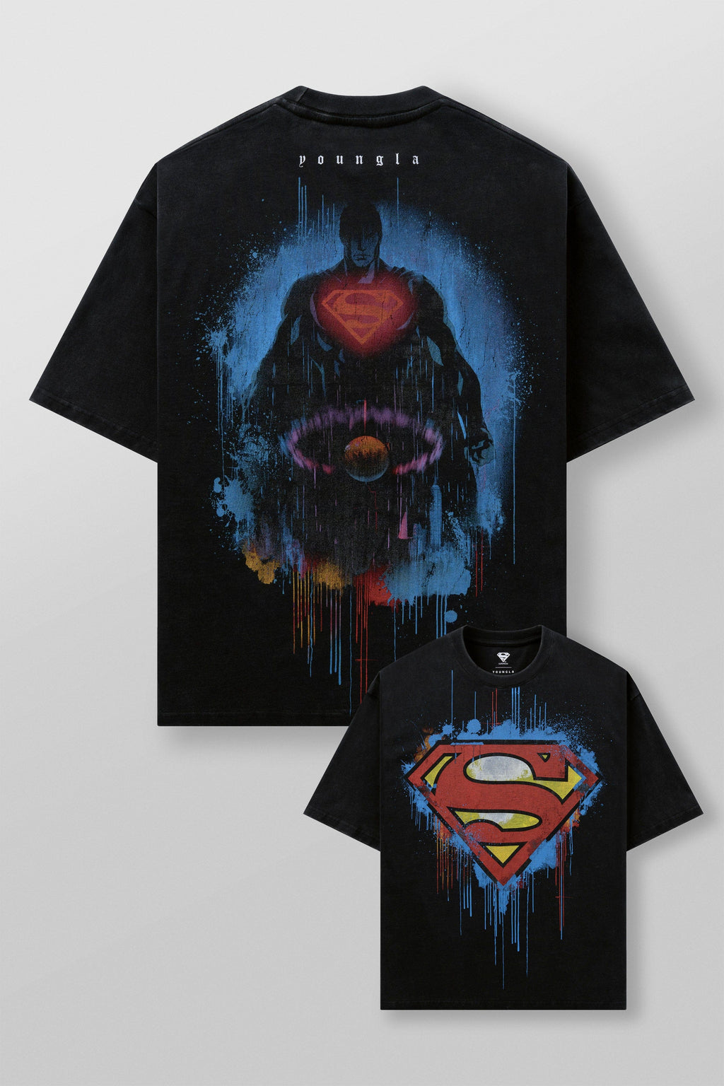 4044 - Superman Graphic Tees - soft heavyweight 290 GSM cotton with a black washed finish, Superman graphics in multiple designs in The Painting.