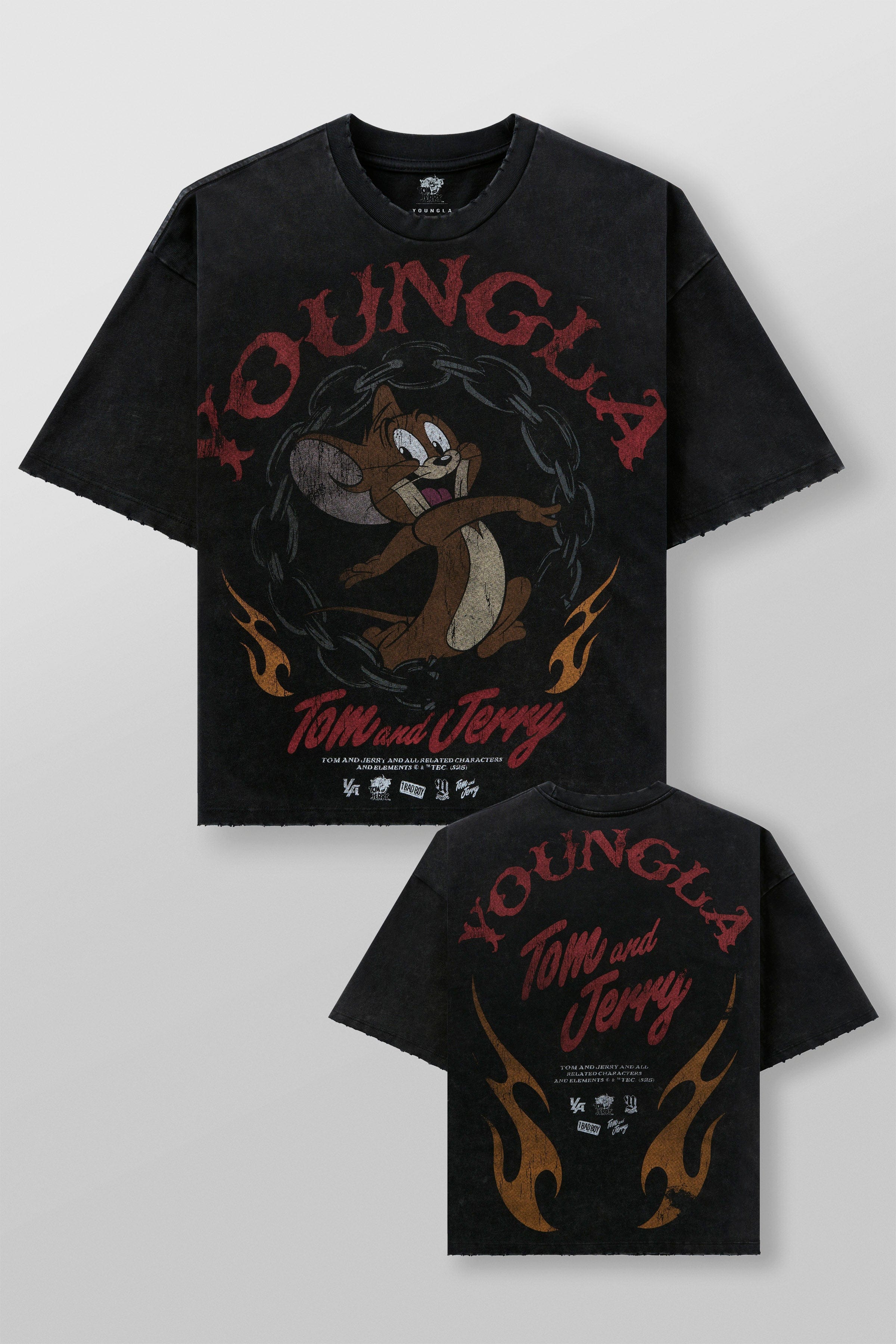 4082 - Tom & Jerry Tees- Tom & Jerry oversized cotton tee featuring bold throwback graphics of classic cartoon scenes, midweight and collectible – The Jerry design