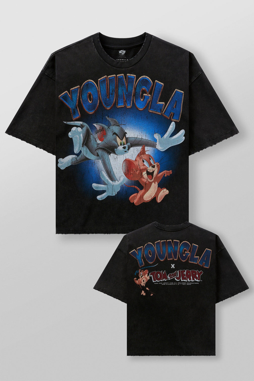 4082 - Tom & Jerry Tees- Tom & Jerry oversized cotton tee featuring bold throwback graphics of classic cartoon scenes, midweight and collectible – The Chase design