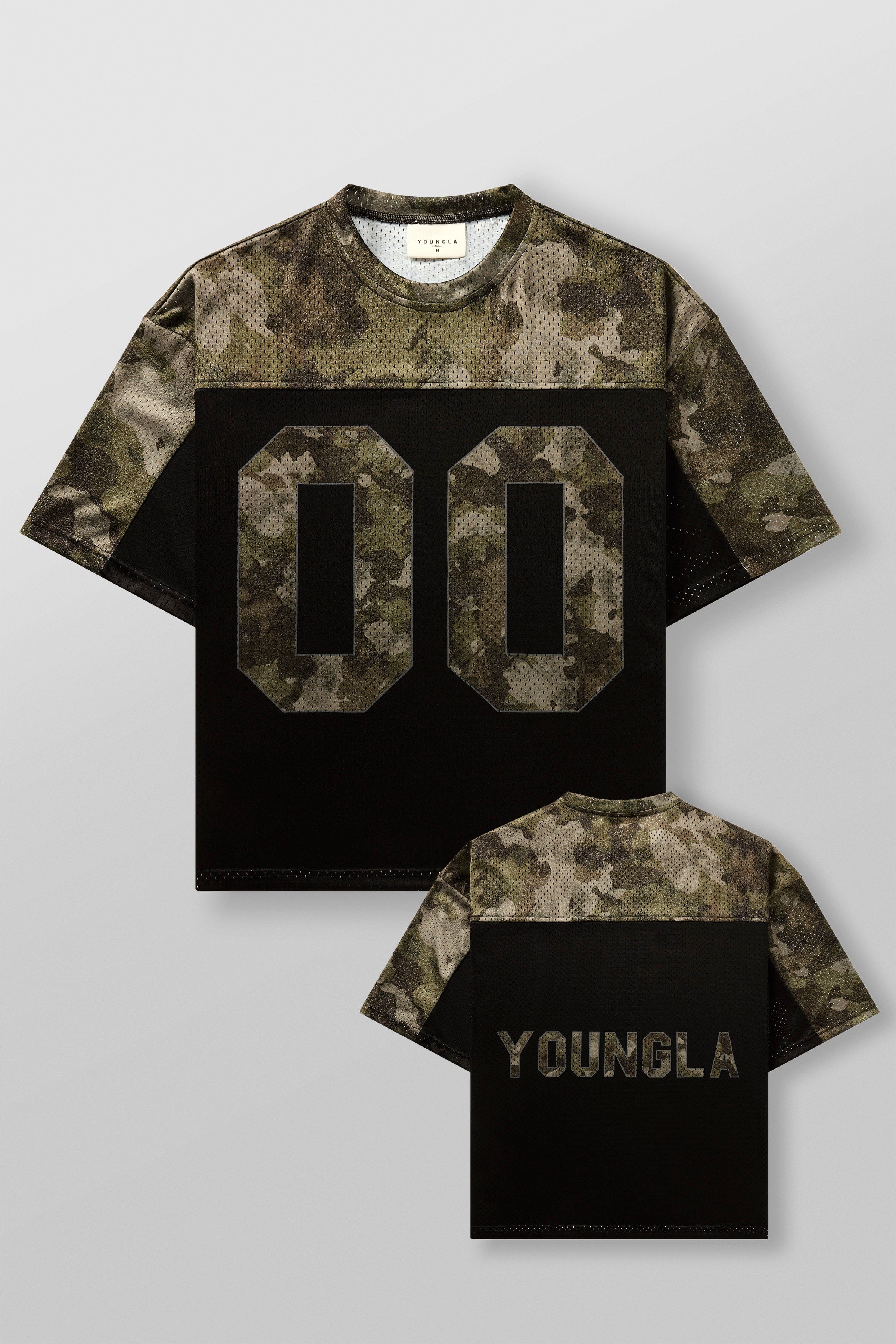 4237 - Double-Zero Jersey- Lightweight mesh jersey with retro sports design, double-zero numbers, and bold YOUNGLA branding on front and back, breathable and comfortable for all-day wear in Green