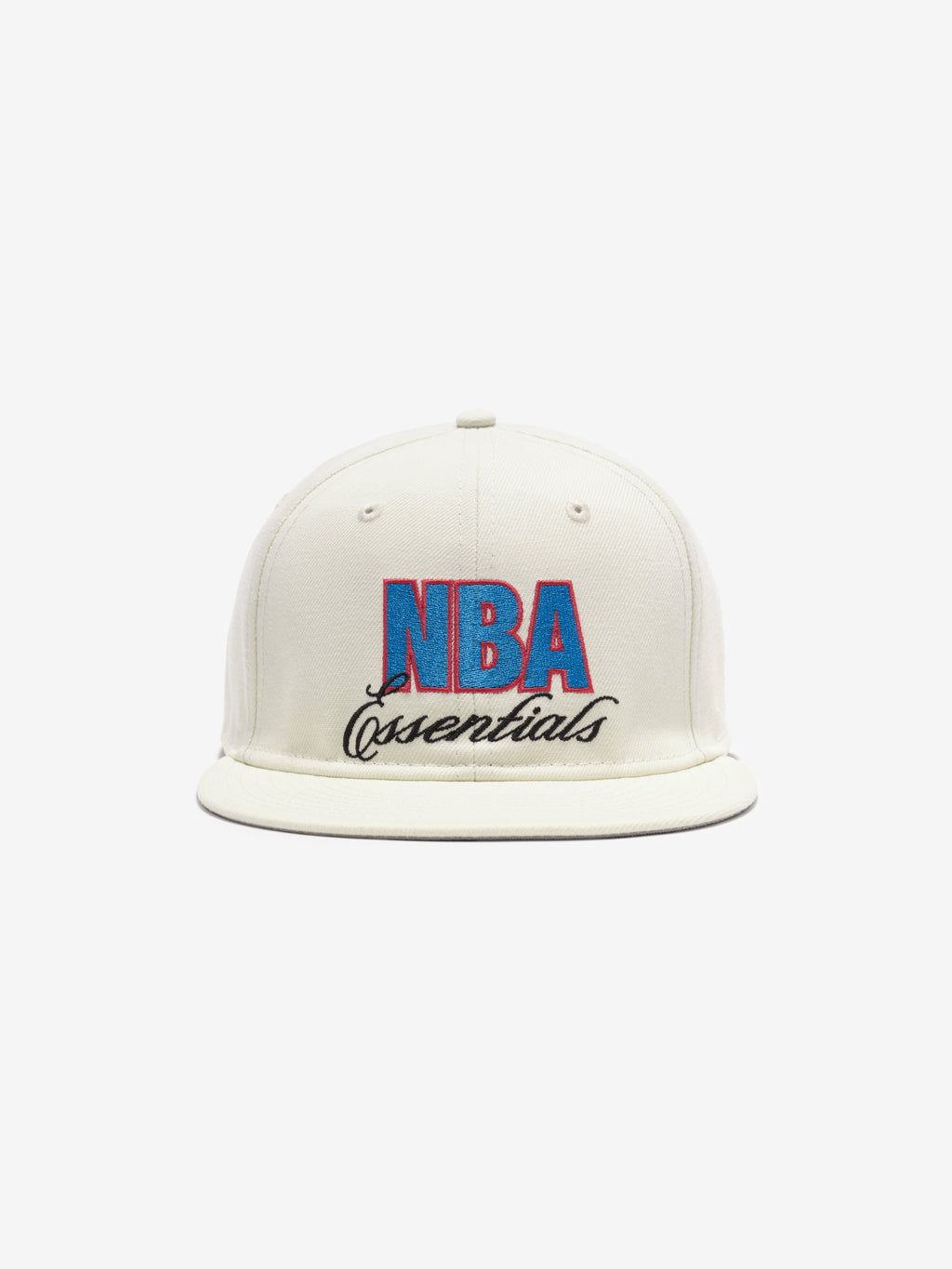 off-white NBA Essentials snapback cap with blue and red embroidered logo on front panel
