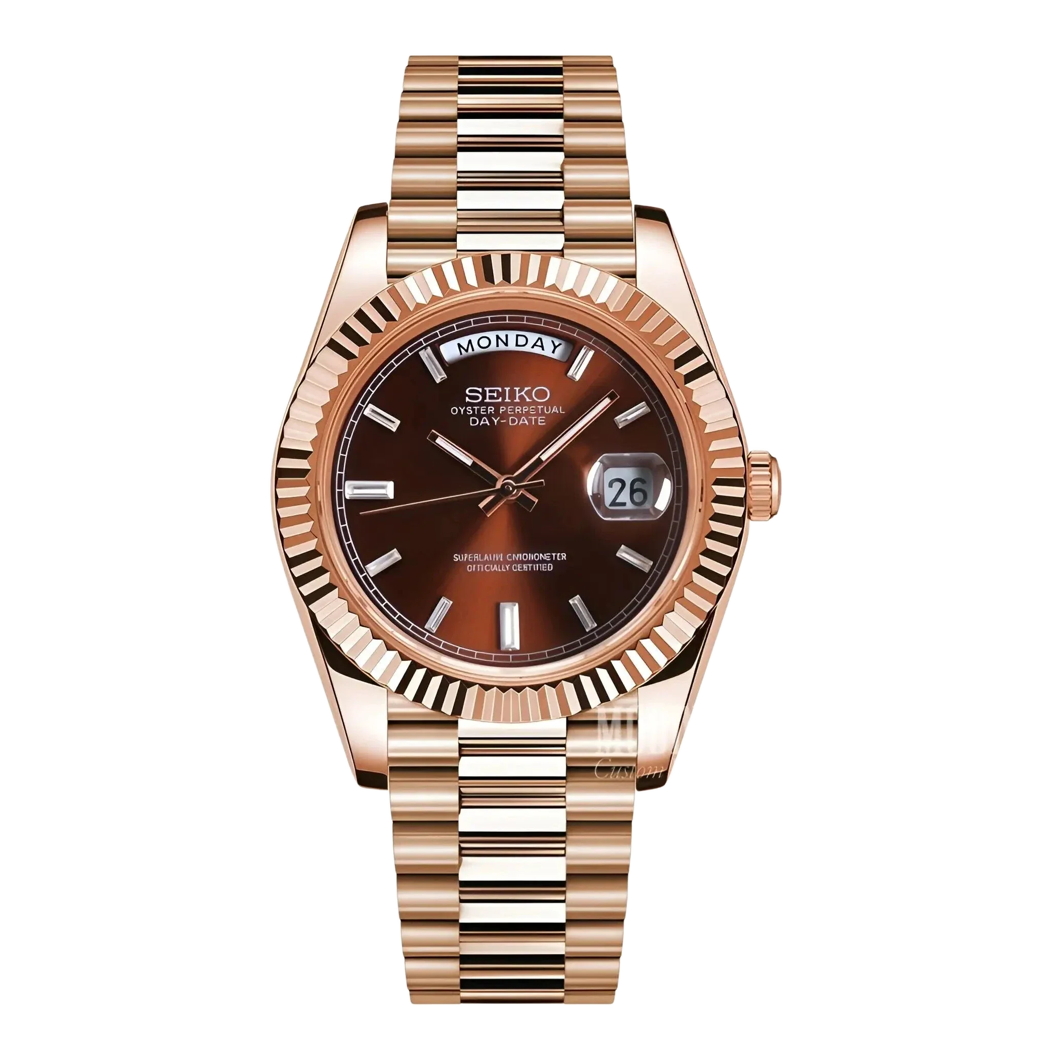 Seiko Mod Datejust Daydate Rose Gold Chocolate