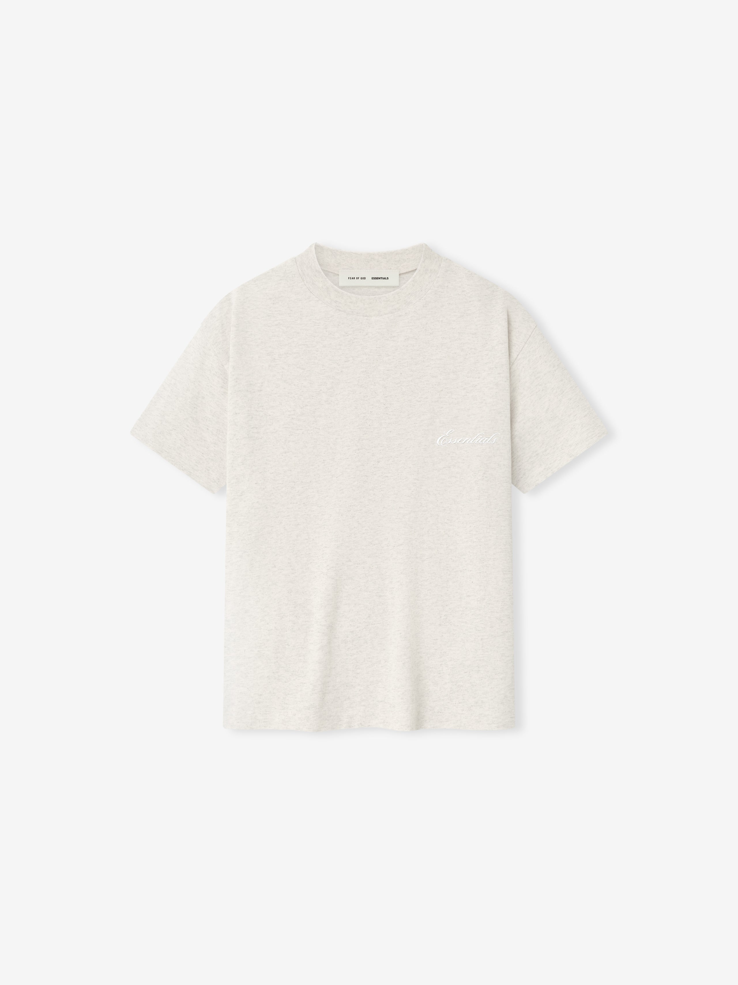 Front view of oatmeal heather kids classic short sleeve tee with subtle embroidered logo on chest, gallery position 0