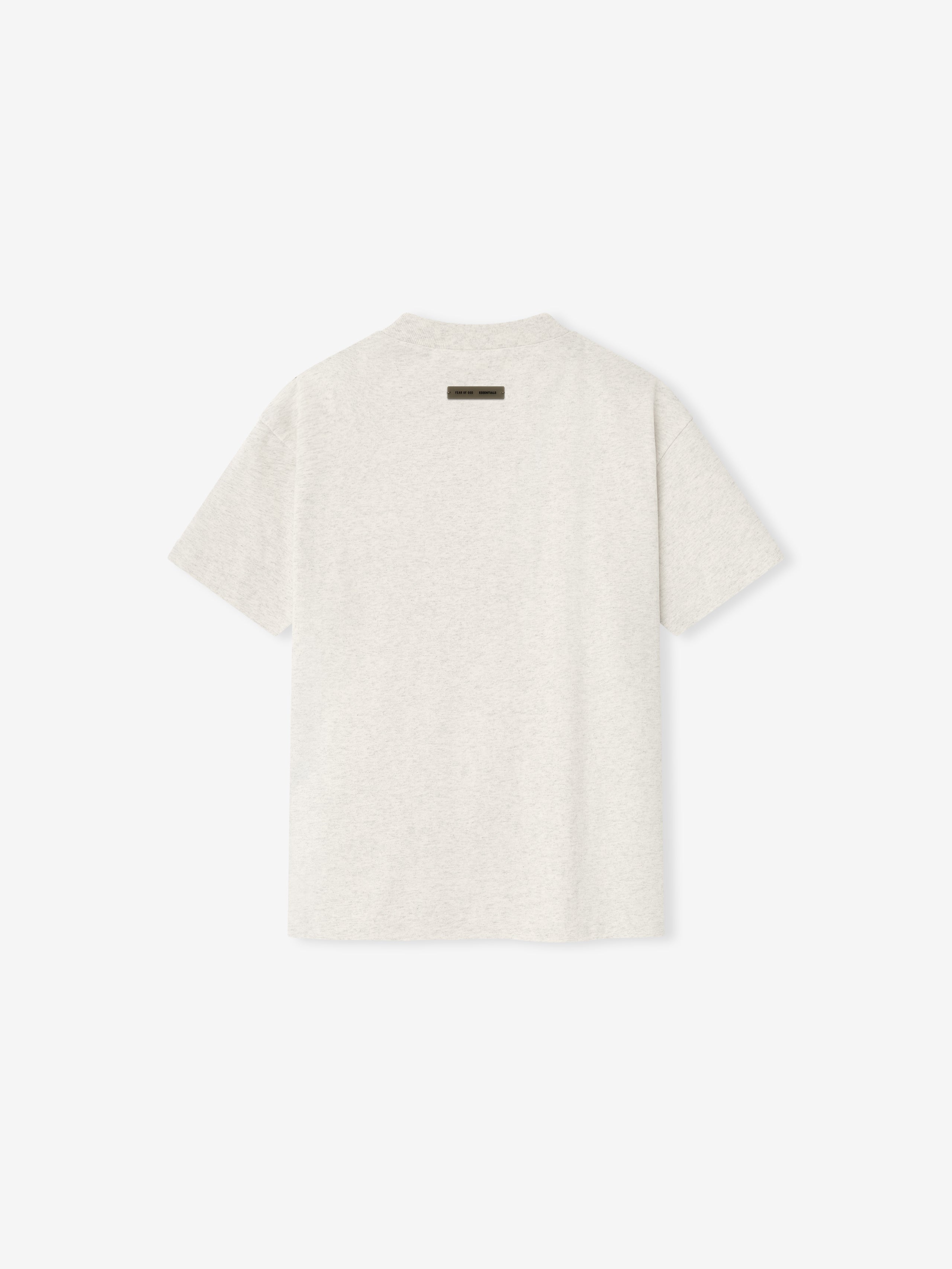 Rear view of oatmeal heather Kids Embroidered Classic Short Sleeve Tee showing small label near neckline, gallery 0