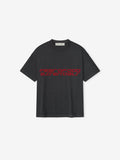 Front view of iron grey Kids Classic Short Sleeve Tee with bold red Fear of God Essentials logo centered on chest, gallery 0