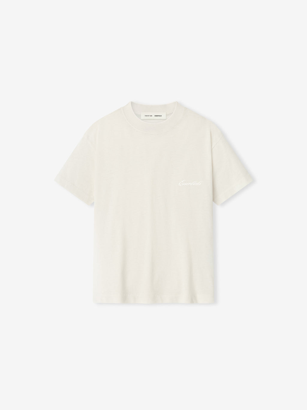 Front view of ivory Kids Embroidered Essential Tee with subtle script logo on chest, gallery position 0, file 785HO251462K