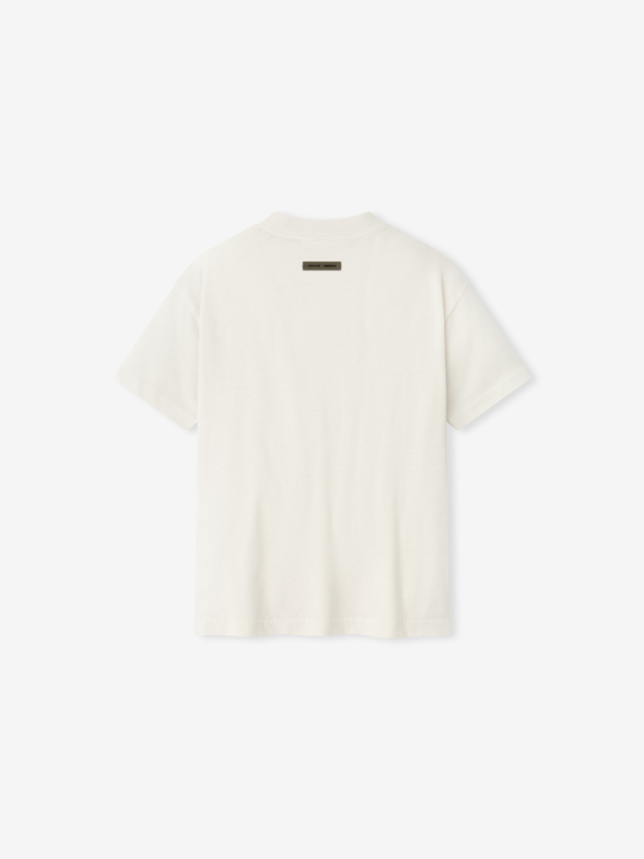 Back view of ivory Kids Embroidered Essential Tee featuring small rectangular label near neckline, gallery position 0, file 785HO251462K