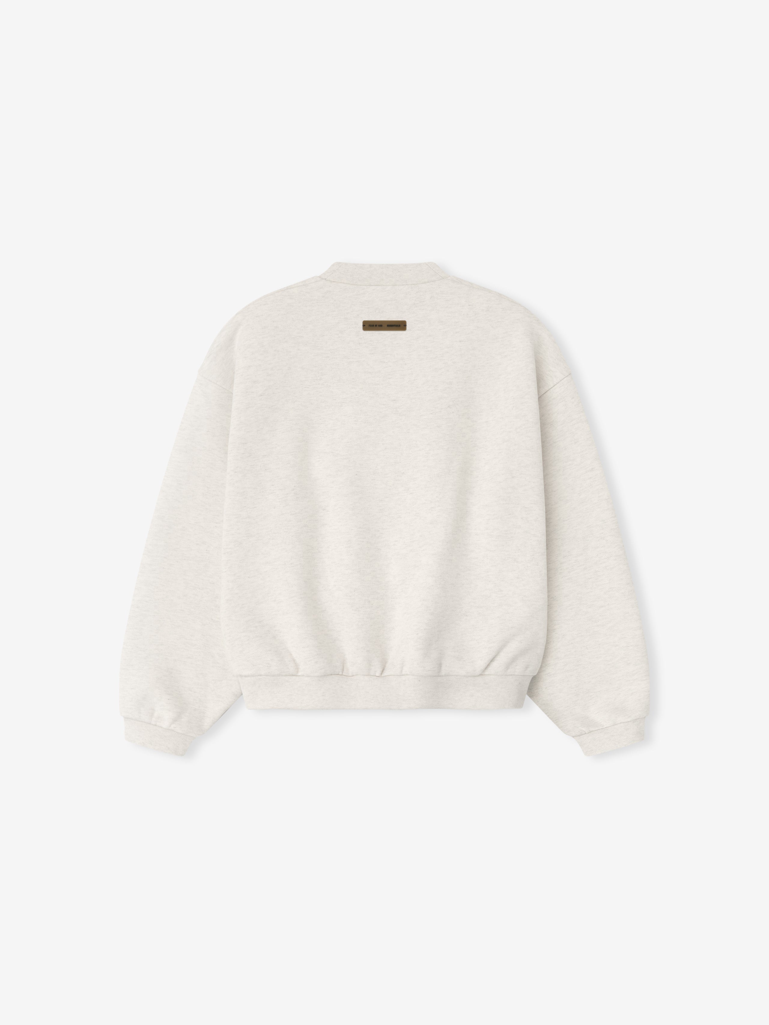 Back view of oatmeal heather Kids Classic Crewneck Sweatshirt with small logo patch near neckline, gallery position 0