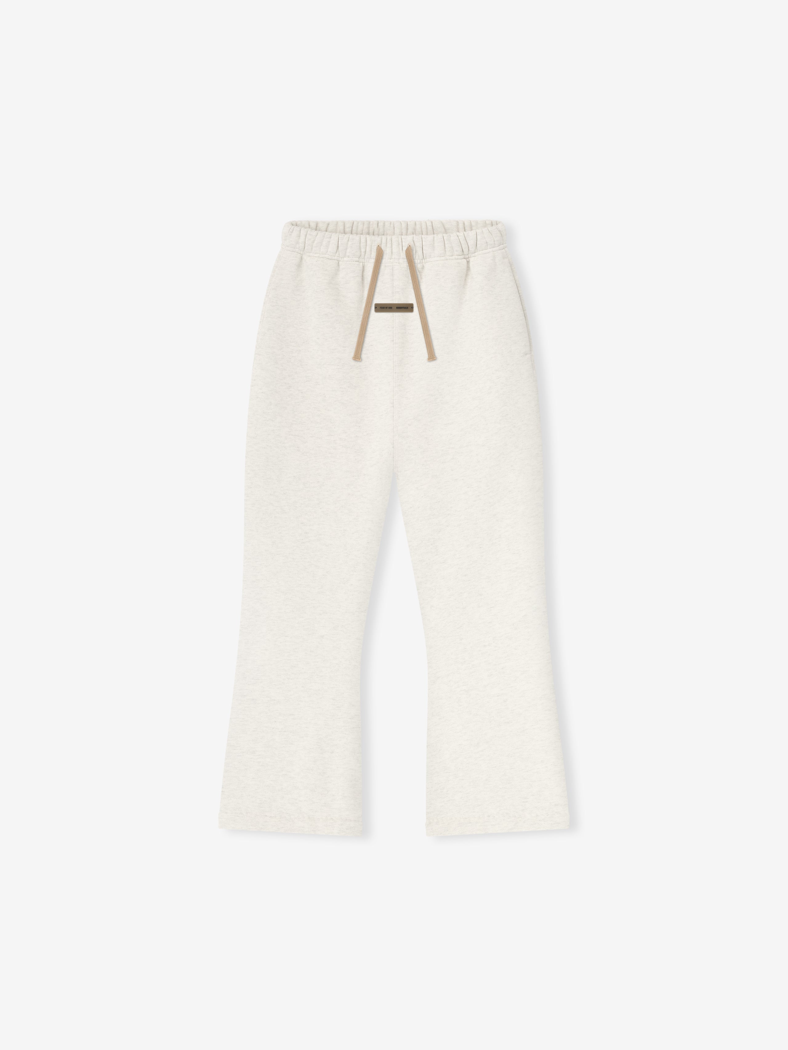 Oatmeal heather Kids Flare Sweatpants flat lay showing wide leg and beige drawstring detail, gallery position 0