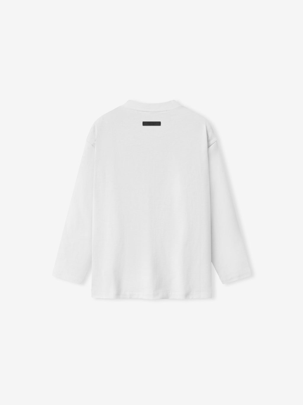 back view of kids classic fit long sleeve tee in white cotton jersey with small branded tag near neckline