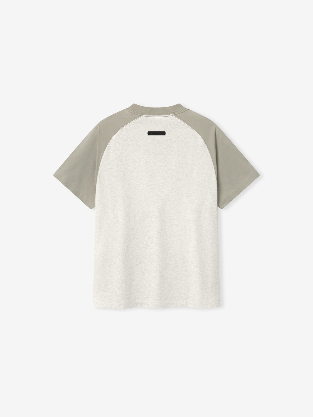Baseball t-shirt with gray sleeves and white body on a light beige background