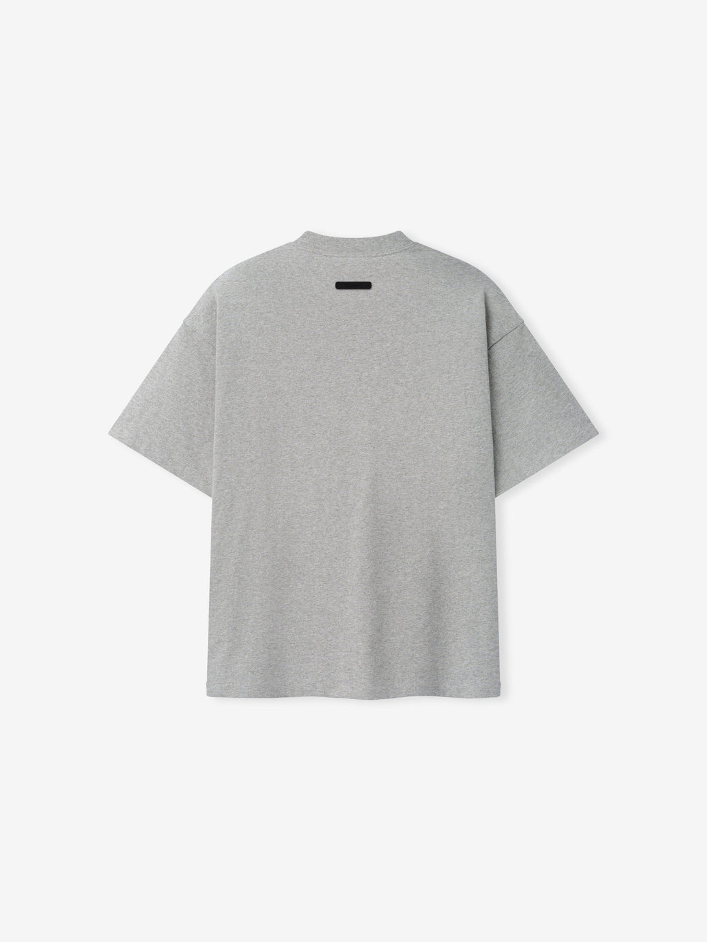 Back view of Kids Signature 90s Tee in light gray heather fabric with a relaxed fit and subtle black label detail at the neckline, made for casual kids' wear.