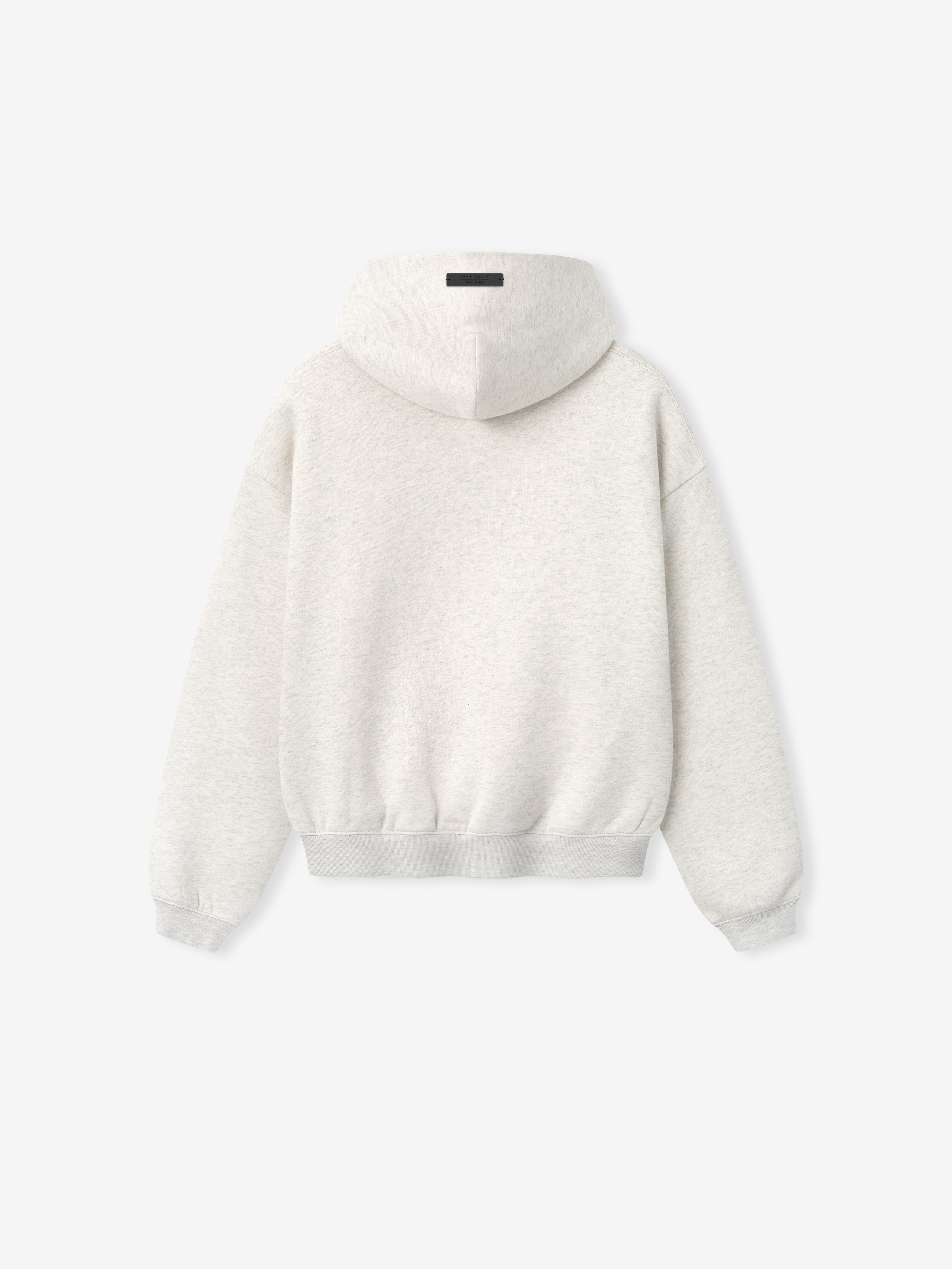 back view of kids light beige hoodie with hood, ribbed cuffs and waistband, made from thick core fleece