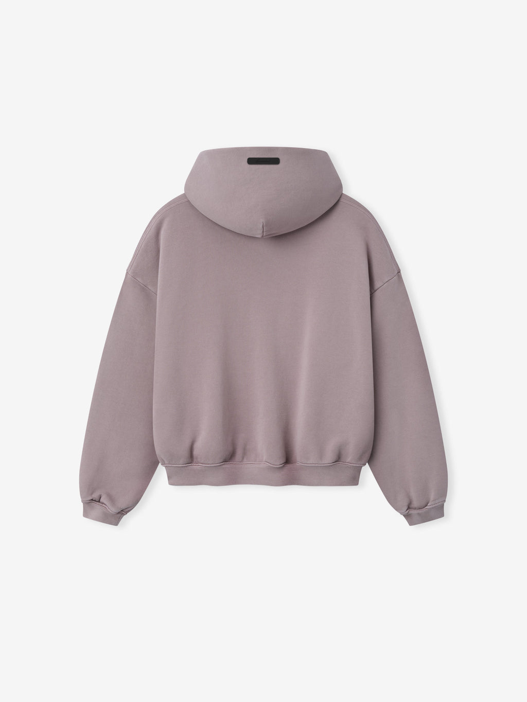 back view of muted mauve cropped kids hoodie in heavyweight pigment-dyed cotton fleece fabric
