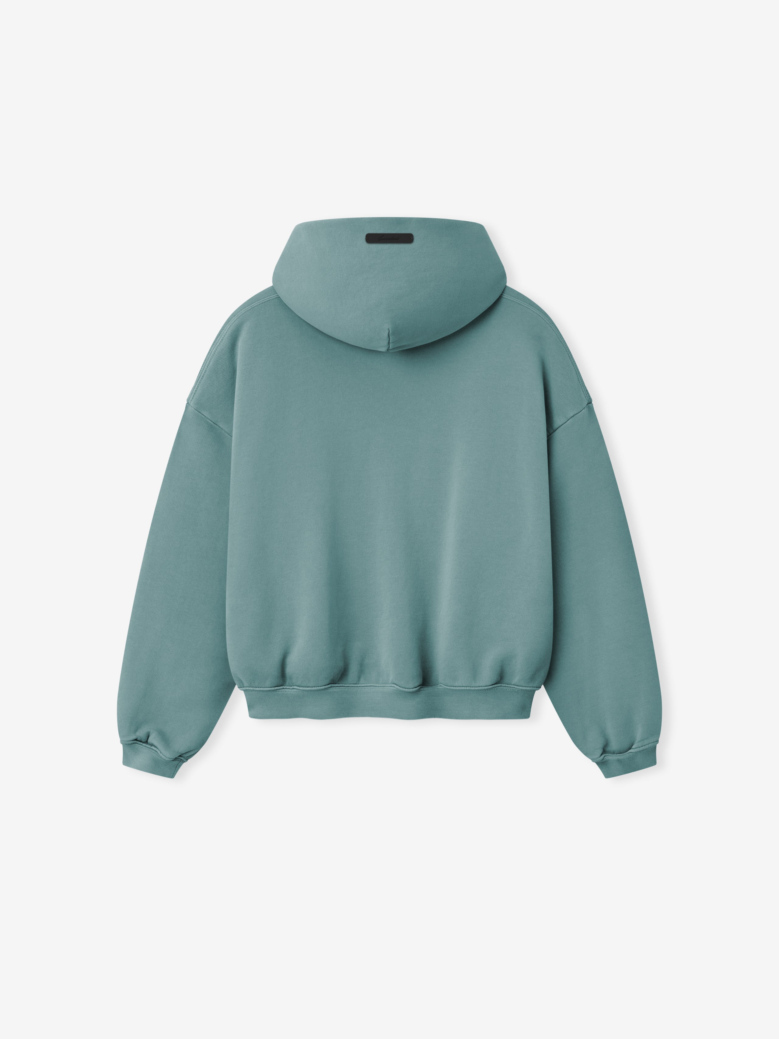 back view of teal Kids Campus 90s hoodie in heavyweight cotton fleece with ribbed cuffs and waistband