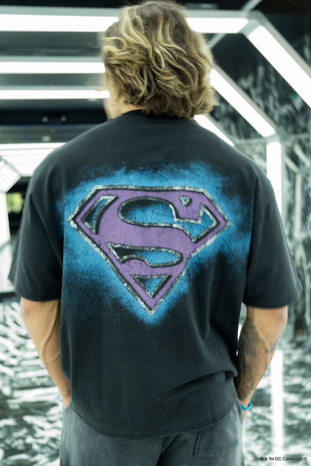 4044 - Superman Graphic Tees - soft heavyweight 290 GSM cotton with a black washed finish, Superman graphics in multiple designs in Action.