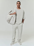full front view of light gray vintage fleece sweatpant with drawstring waist and relaxed fit styling