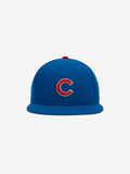 Front view of Chicago Cubs Wool Retro Crown 59FIFTY fitted cap with red embroidered C and red button top, gallery image 0
