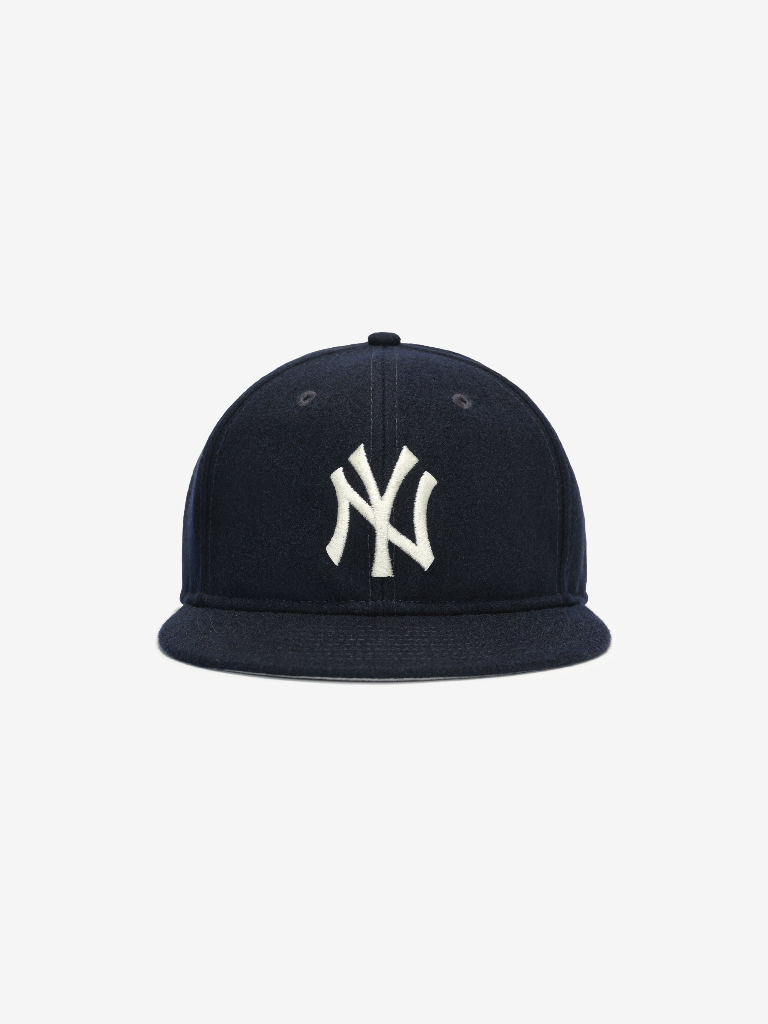 Front-facing view of navy New York Yankees Wool Retro Crown 59FIFTY fitted cap with white NY logo, gallery image 0 FOG_5950_RC_31585_NEYYAN-NVY_1.jpg
