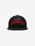 Front view of black Falcons 9Fifty RC Snapback featuring red Atlanta Essentials embroidery on crown panel, gallery image 0
