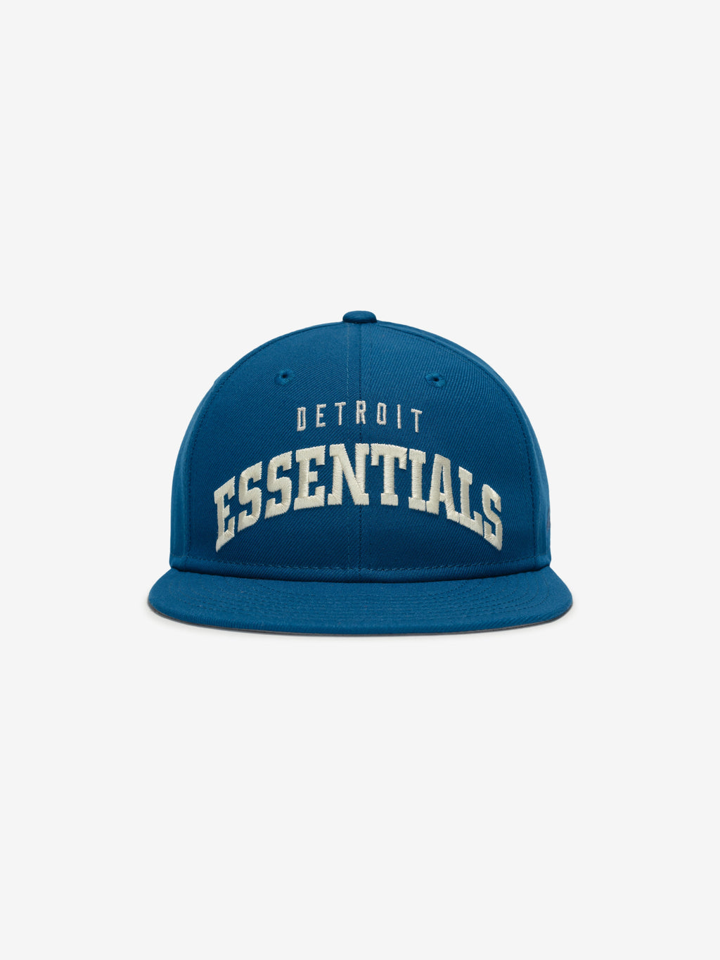 Front view of blue Lions 9Fifty RC Snapback with curved white Detroit Essentials embroidery, gallery image 0 FOG_950RC_31974_DETLIO-SEB_1.jpg