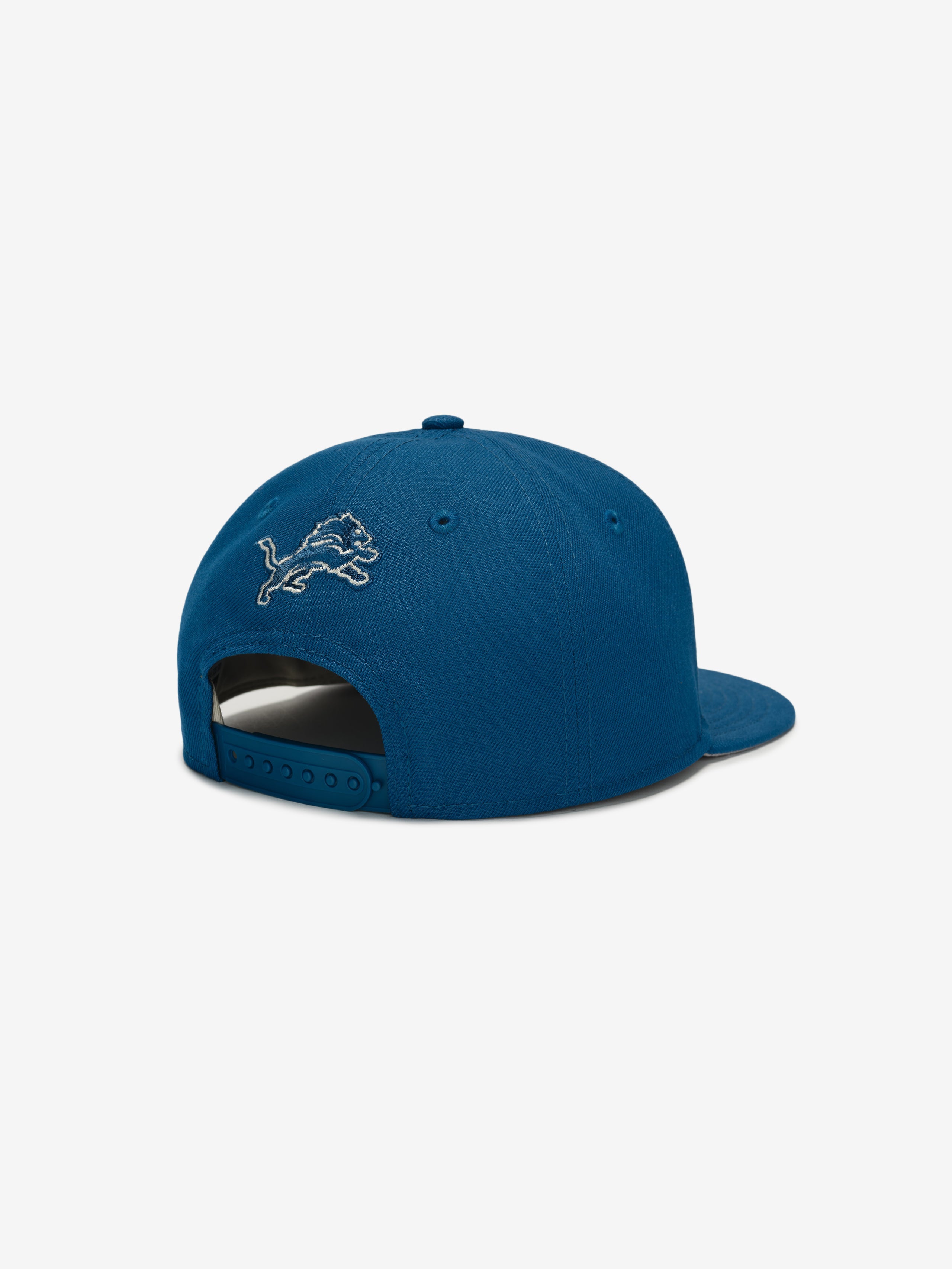 Rear angle of blue Lions 9Fifty RC Snapback featuring embroidered team lion and adjustable snapback strap, gallery image 0
