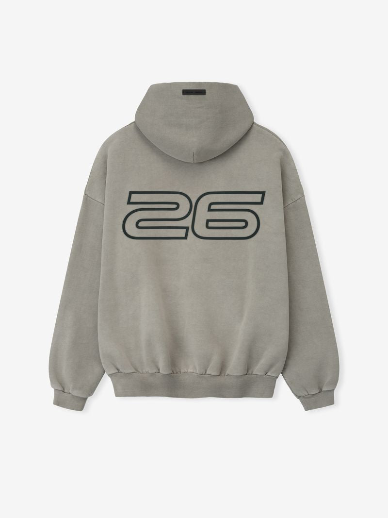 Back view of muted green Heavy Fleece 90s Hoodie with large outlined number 26 centered on the back MVEV57qw.jpg gallery 0