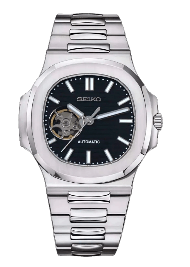 Seiko Mod Nautilus (Open Heart) Silver - Black