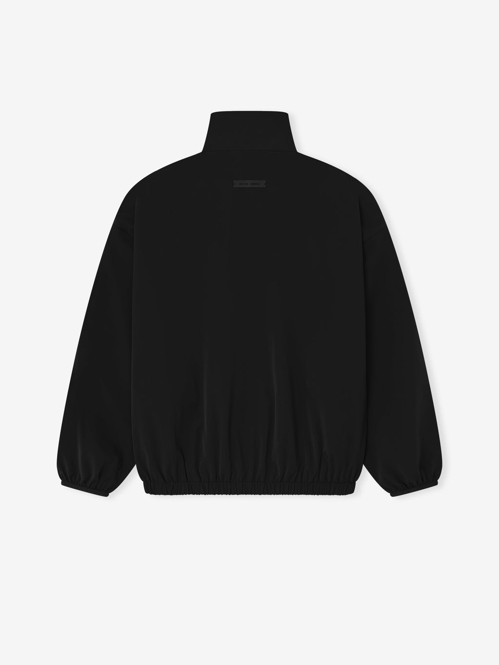 Back view of black Sporty Nylon Half Zip jacket with elastic hem and cuffs on plain white background
