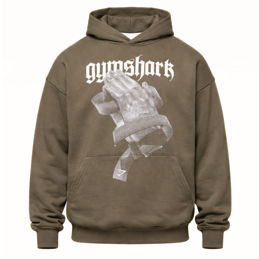 GYMSHARK Prayer Hands Hoodie Camo Brown