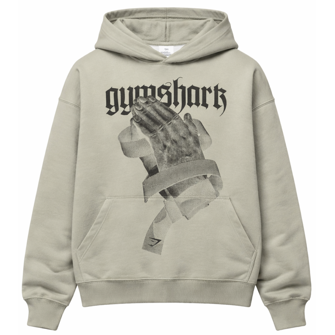 GYMSHARK Prayer Hands Hoodie Stone Grey