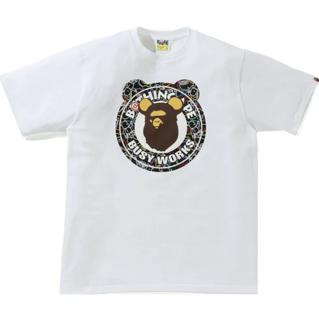 BAPE x Medicom Toy Bearbrick Camo Bear Busy Works Tee White/Black