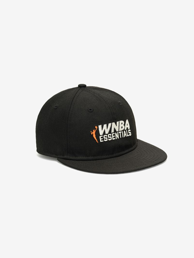 Front angled view of black WNBA 9Fifty RC Snapback featuring orange and white embroidered WNBA Essentials logo UZuDXWuA.jpg