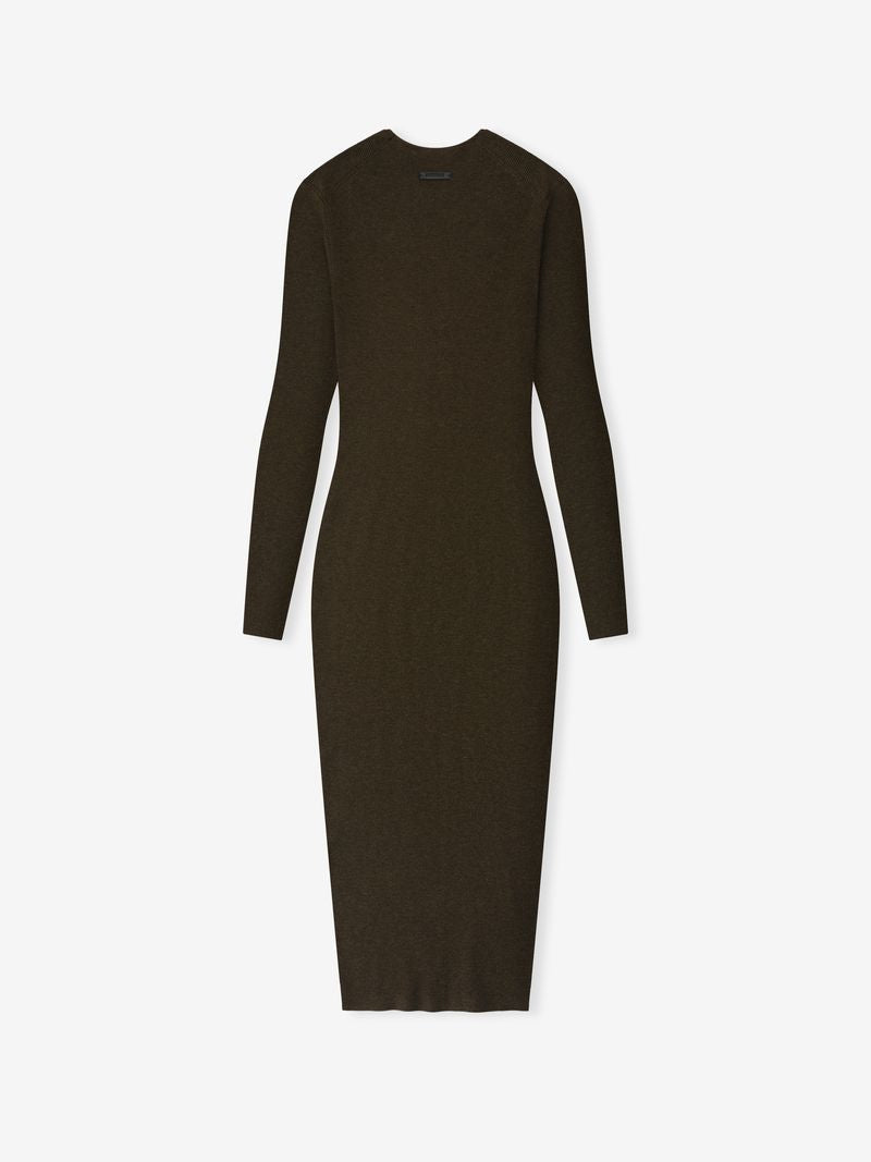 Back view of womens dark ribbed long sleeve dress laid flat on white background fHGySysw.jpg gallery 0