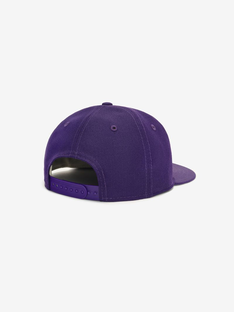 Rear view of purple Lakers 9Fifty RC Snapback hat featuring adjustable snapback closure and solid color design