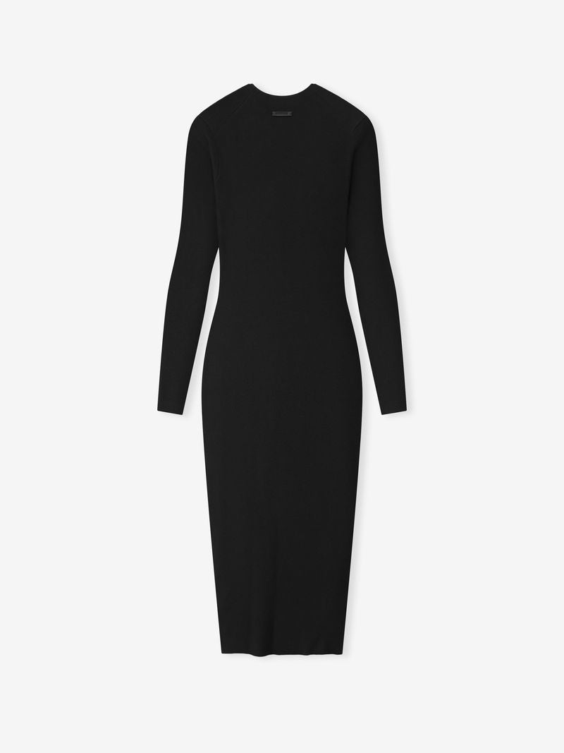 Back view of black womens ribbed long sleeve dress laid flat on white background nJBWvIkg.jpg gallery 0