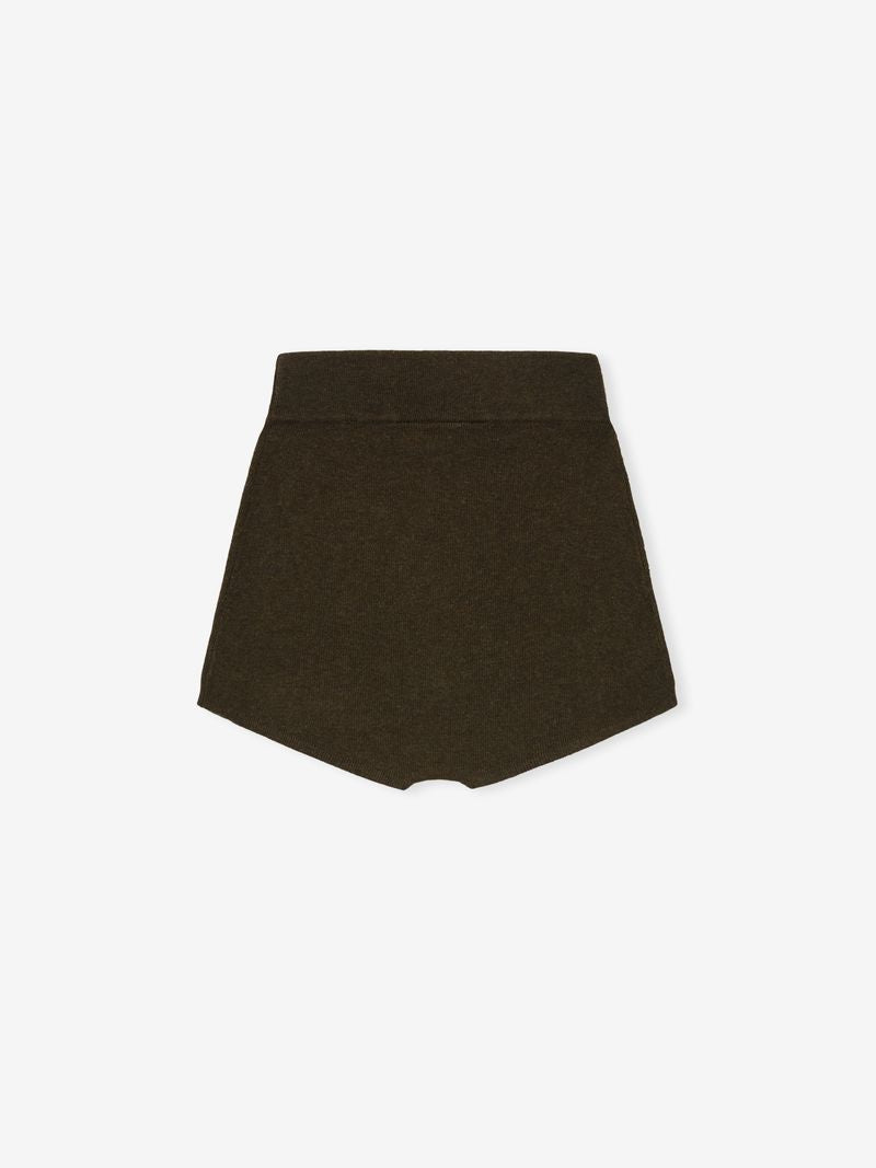 Flat lay of womens dark brown ribbed boy shorts showing back view, product image q9D5NxXw.jpg gallery 0