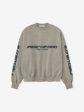 Front view of taupe heavy fleece cropped sweatshirt with dark blue Fear of God New York and essential text swFbrobQ.jpg gallery 0