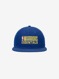 Straight-on view of blue Warriors 9Fifty RC Snapback with yellow Essentials and NBA logo embroidery uei-il4w.jpg gallery 0