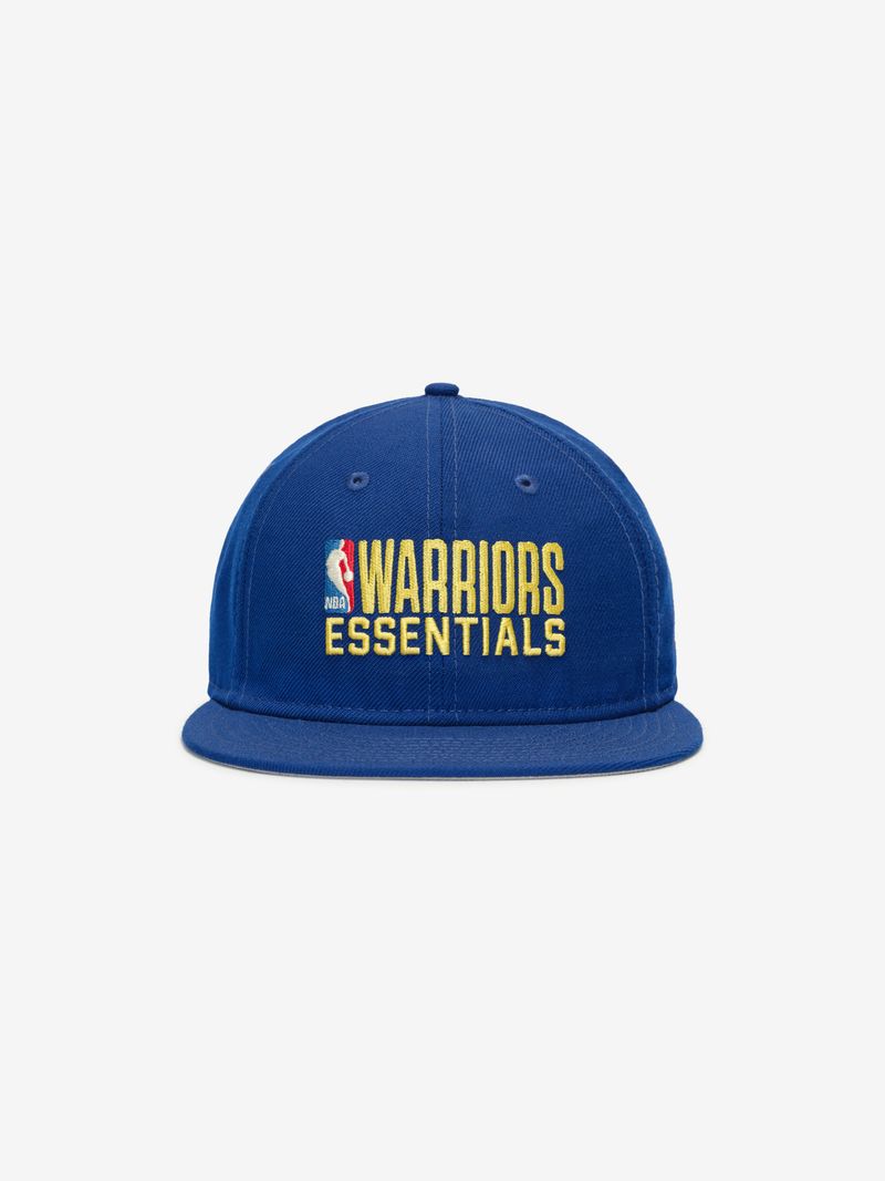 Straight-on view of blue Warriors 9Fifty RC Snapback with yellow Essentials and NBA logo embroidery uei-il4w.jpg gallery 0