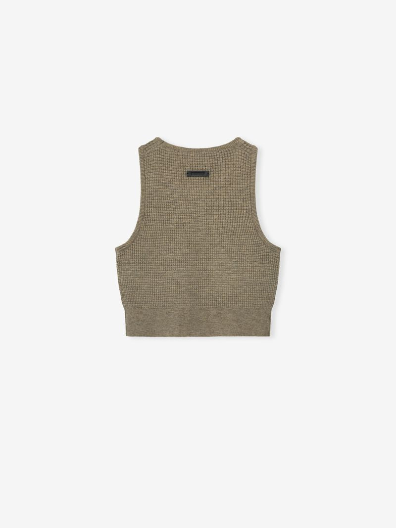 Back view of taupe womens waffle sport tank with ribbed hem and small black label wpIREH-g.jpg gallery 0