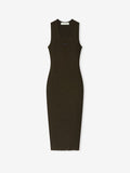 Top view of dark olive sleeveless ribbed tank dress laid flat on white background zFk6H8_Q.jpg gallery 0